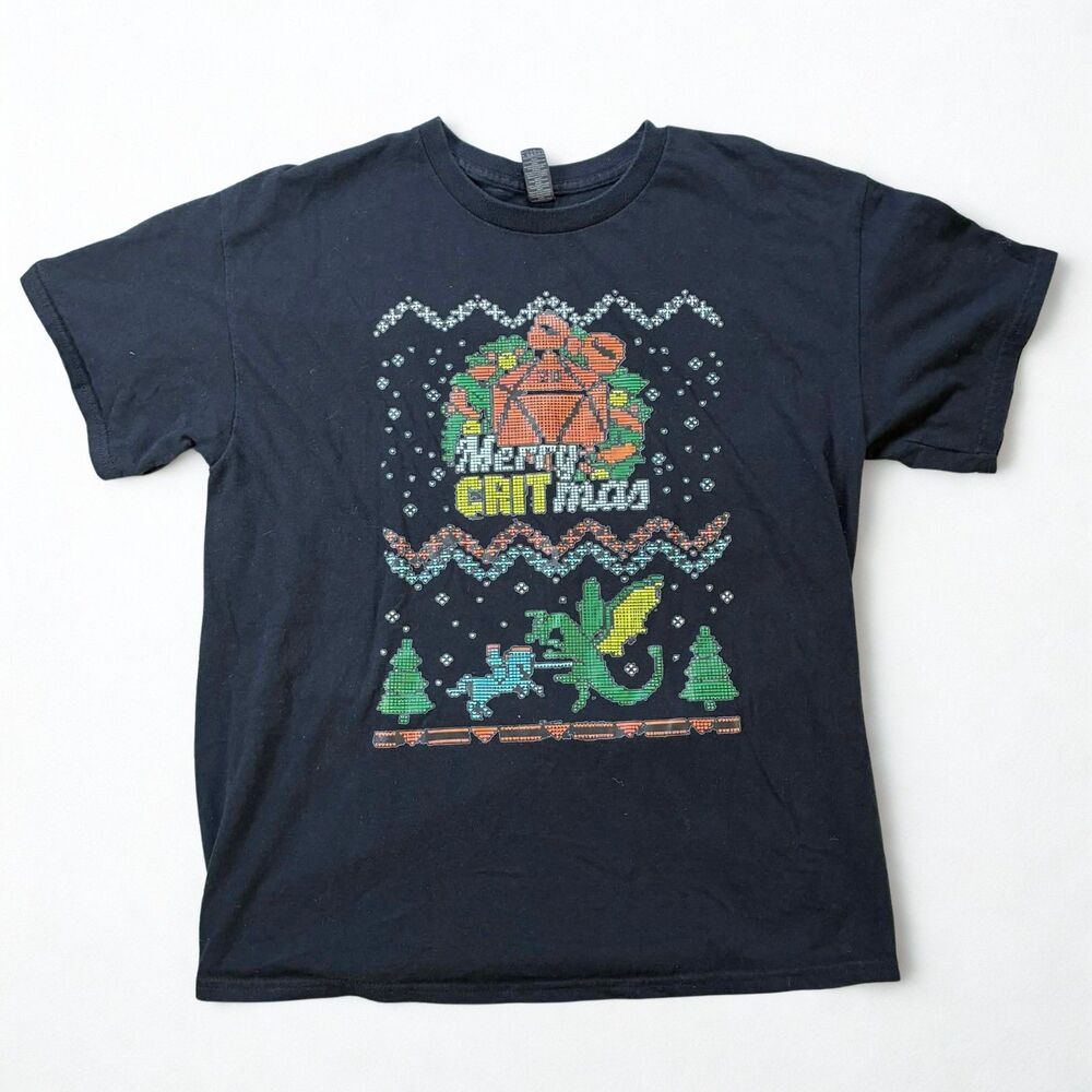 Gildan T Shirt Unisex Large Black Merry Critmas Dungeons Dragons Christmas Tee